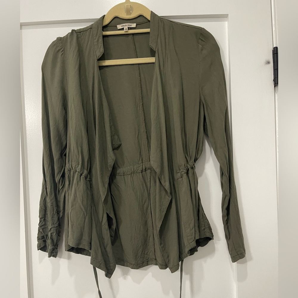 Bleuh Ciel Green Open Front Cardigan Lounge Lightweight Pockets Womans S